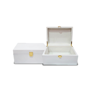 White MDF Bukhoor Gift Box with Gold-Tone Lock - Small