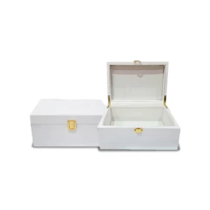 White MDF Bukhoor Gift Box with Gold-Tone Lock - Small