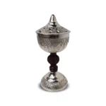 Cup-Style Bukhoor Burner #01 – Indian Handcrafted Wood & Silver-Finish Steel